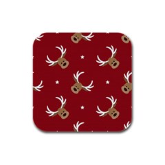 Cute-reindeer-head-with-star-red-background Rubber Square Coaster (4 Pack) by uniart180623