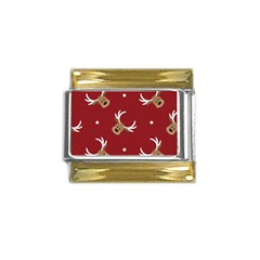 Cute-reindeer-head-with-star-red-background Gold Trim Italian Charm (9mm) by uniart180623