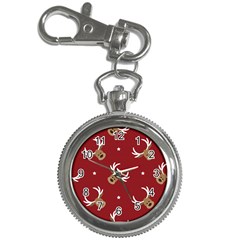 Cute-reindeer-head-with-star-red-background Key Chain Watches by uniart180623