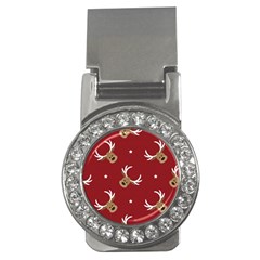 Cute-reindeer-head-with-star-red-background Money Clips (cz)  by uniart180623