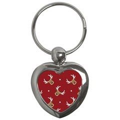 Cute-reindeer-head-with-star-red-background Key Chain (heart)