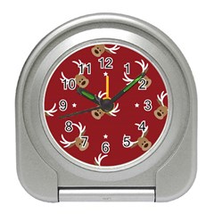 Cute-reindeer-head-with-star-red-background Travel Alarm Clock