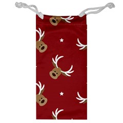 Cute-reindeer-head-with-star-red-background Jewelry Bag by uniart180623