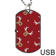 Cute-reindeer-head-with-star-red-background Dog Tag Usb Flash (one Side) by uniart180623