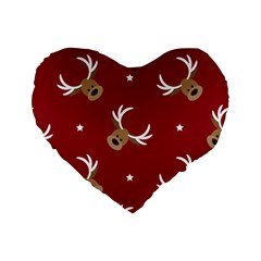 Cute-reindeer-head-with-star-red-background Standard 16  Premium Flano Heart Shape Cushions by uniart180623