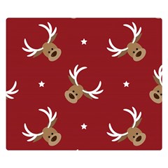 Cute-reindeer-head-with-star-red-background Two Sides Premium Plush Fleece Blanket (small) by uniart180623