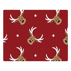 Cute-reindeer-head-with-star-red-background Two Sides Premium Plush Fleece Blanket (large) by uniart180623