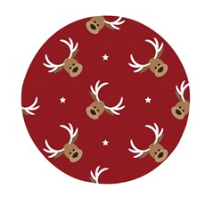 Cute-reindeer-head-with-star-red-background Mini Round Pill Box by uniart180623