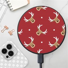 Cute-reindeer-head-with-star-red-background Wireless Fast Charger(black) by uniart180623