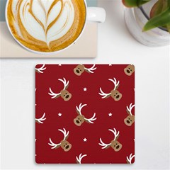 Cute-reindeer-head-with-star-red-background Uv Print Square Tile Coaster  by uniart180623