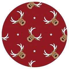 Cute-reindeer-head-with-star-red-background Round Trivet by uniart180623