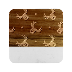 Cute-reindeer-head-with-star-red-background Marble Wood Coaster (square)