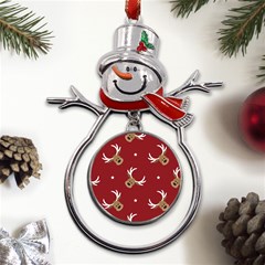 Cute-reindeer-head-with-star-red-background Metal Snowman Ornament by uniart180623