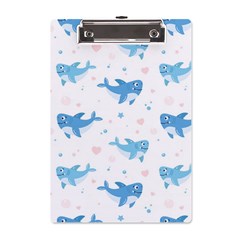 Seamless-pattern-with-cute-sharks-hearts A5 Acrylic Clipboard by uniart180623