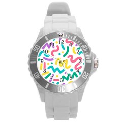 Abstract-pop-art-seamless-pattern-cute-background-memphis-style Round Plastic Sport Watch (l) by uniart180623