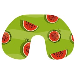 Seamless-background-with-watermelon-slices Travel Neck Pillow by uniart180623