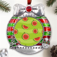 Seamless-background-with-watermelon-slices Metal X mas Ribbon With Red Crystal Round Ornament