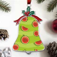 Seamless-background-with-watermelon-slices Metal Holly Leaf Bell Ornament by uniart180623