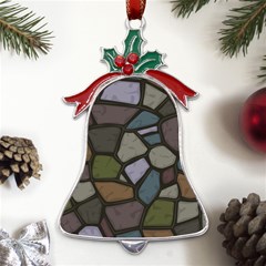 Cartoon-colored-stone-seamless-background-texture-pattern - Metal Holly Leaf Bell Ornament by uniart180623