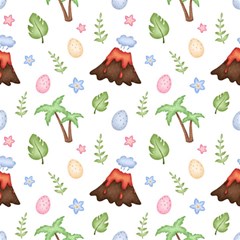 Cute-palm-volcano-seamless-pattern Play Mat (rectangle) by uniart180623