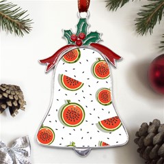 Seamless-background-pattern-with-watermelon-slices Metal Holly Leaf Bell Ornament by uniart180623