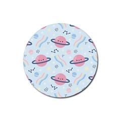 Cute-planet-space-seamless-pattern-background Rubber Coaster (round) by uniart180623