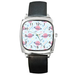 Cute-planet-space-seamless-pattern-background Square Metal Watch by uniart180623