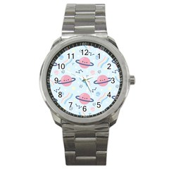 Cute-planet-space-seamless-pattern-background Sport Metal Watch by uniart180623