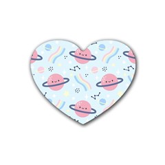 Cute-planet-space-seamless-pattern-background Rubber Heart Coaster (4 Pack) by uniart180623