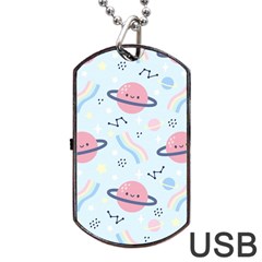 Cute-planet-space-seamless-pattern-background Dog Tag Usb Flash (two Sides) by uniart180623