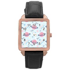 Cute-planet-space-seamless-pattern-background Rose Gold Leather Watch  by uniart180623