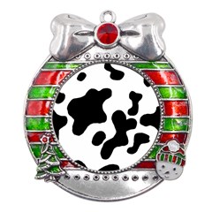 Cow Pattern Metal X mas Ribbon With Red Crystal Round Ornament by uniart180623