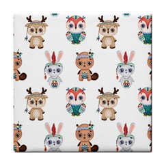 Cute-cartoon-boho-animals-seamless-pattern Tile Coaster by uniart180623