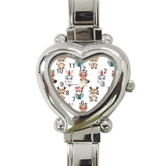 Cute-cartoon-boho-animals-seamless-pattern Heart Italian Charm Watch by uniart180623