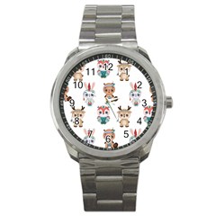 Cute-cartoon-boho-animals-seamless-pattern Sport Metal Watch by uniart180623