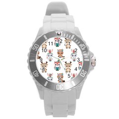 Cute-cartoon-boho-animals-seamless-pattern Round Plastic Sport Watch (l) by uniart180623