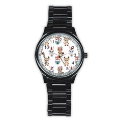 Cute-cartoon-boho-animals-seamless-pattern Stainless Steel Round Watch by uniart180623