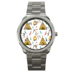 Cute-cartoon-native-american-seamless-pattern Sport Metal Watch by uniart180623