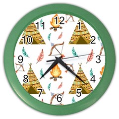 Cute-cartoon-native-american-seamless-pattern Color Wall Clock by uniart180623