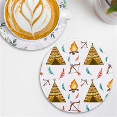 Cute-cartoon-native-american-seamless-pattern Uv Print Round Tile Coaster by uniart180623