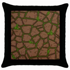 Cartoon-brown-stone-grass-seamless-background-texture-pattern Throw Pillow Case (black) by uniart180623