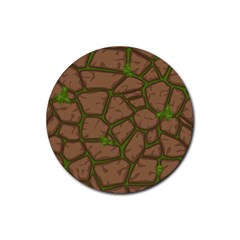 Cartoon-brown-stone-grass-seamless-background-texture-pattern Rubber Coaster (round) by uniart180623