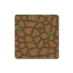 Cartoon-brown-stone-grass-seamless-background-texture-pattern Square Magnet by uniart180623