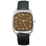 Cartoon-brown-stone-grass-seamless-background-texture-pattern Square Metal Watch Front