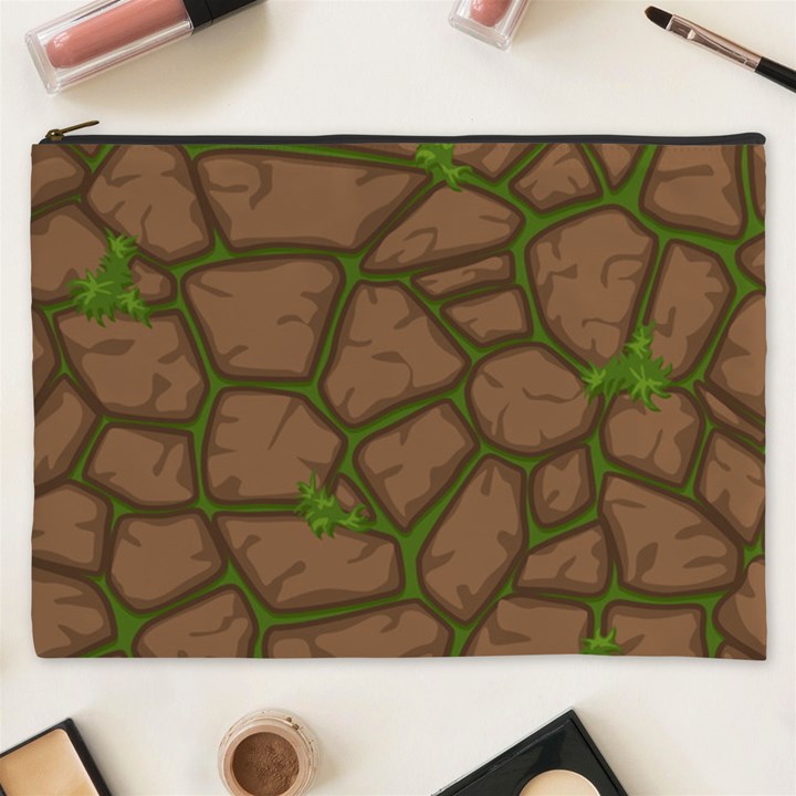 Cartoon-brown-stone-grass-seamless-background-texture-pattern Cosmetic Bag (XXXL)