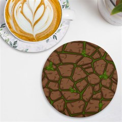 Cartoon-brown-stone-grass-seamless-background-texture-pattern Uv Print Round Tile Coaster by uniart180623