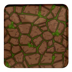 Cartoon-brown-stone-grass-seamless-background-texture-pattern Square Glass Fridge Magnet (4 Pack)