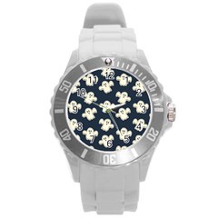 Hand-drawn-ghost-pattern Round Plastic Sport Watch (l) by uniart180623