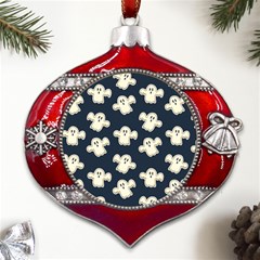 Hand-drawn-ghost-pattern Metal Snowflake And Bell Red Ornament by uniart180623