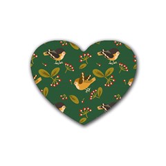 Cute-seamless-pattern-bird-with-berries-leaves Rubber Coaster (heart) by uniart180623